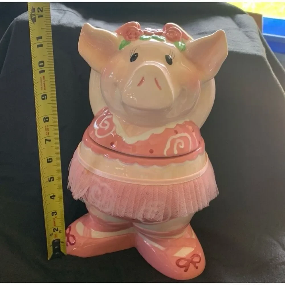 Vintage Ballerina Tutu Pig Piggy Cookie Jar Pink Cutesy Girlie Home Decor